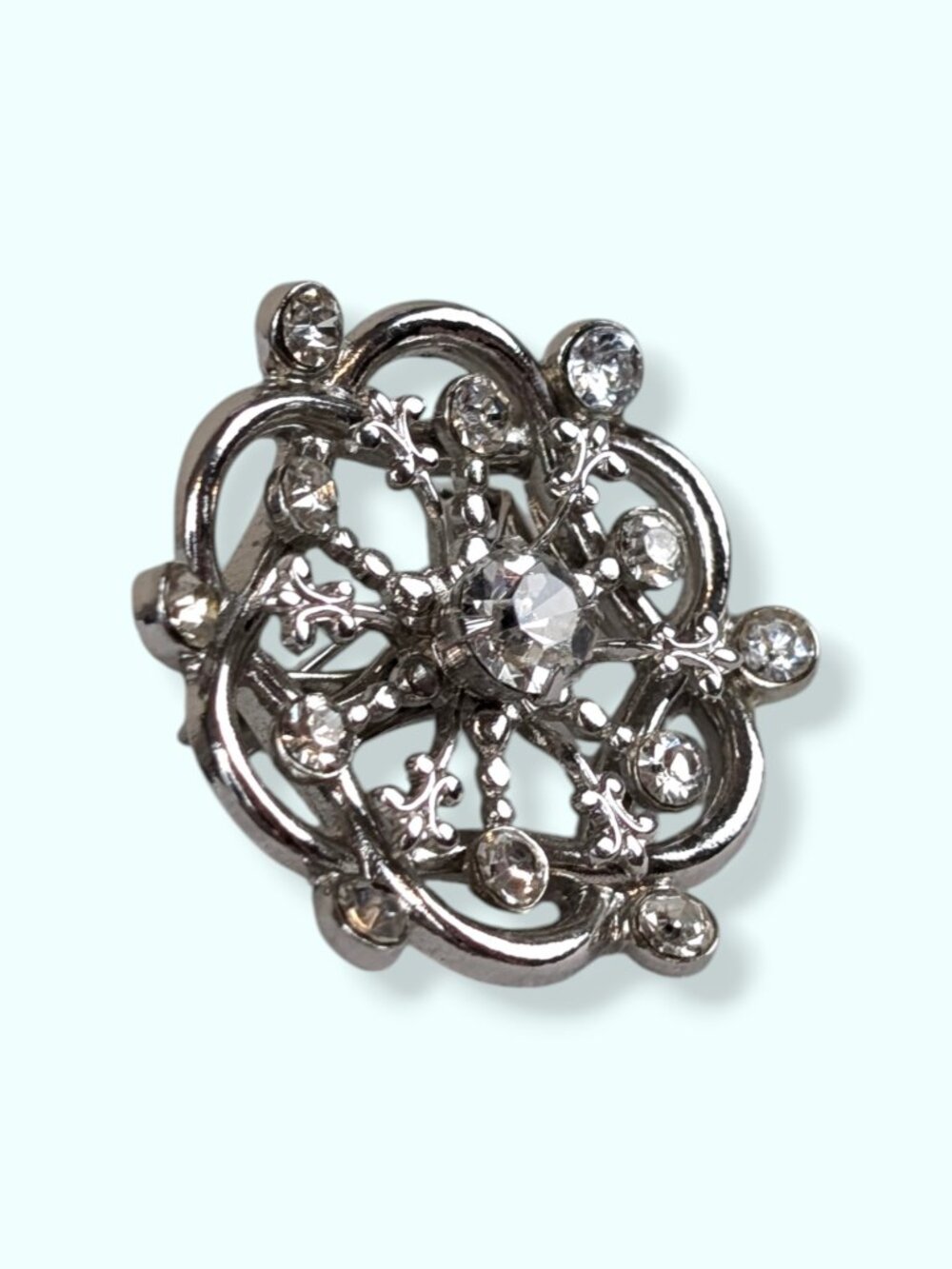 Vintage Coro Rounded Snowflake Rhinestone Brooch - Picture 3 of 7